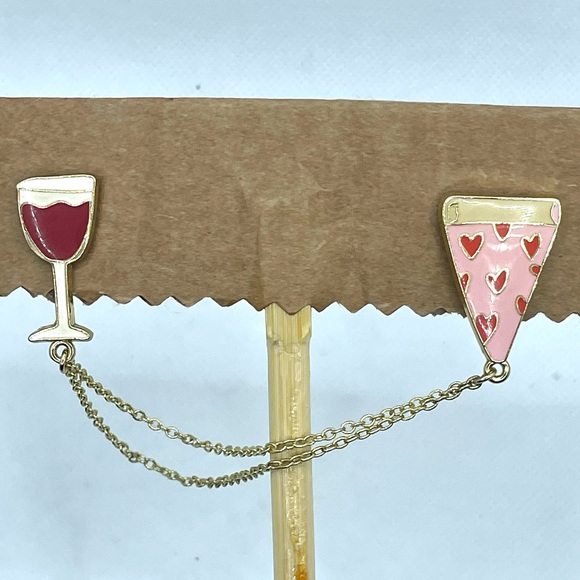 Pizza & Wine Enamel Collar Pins - Picture 1 of 2